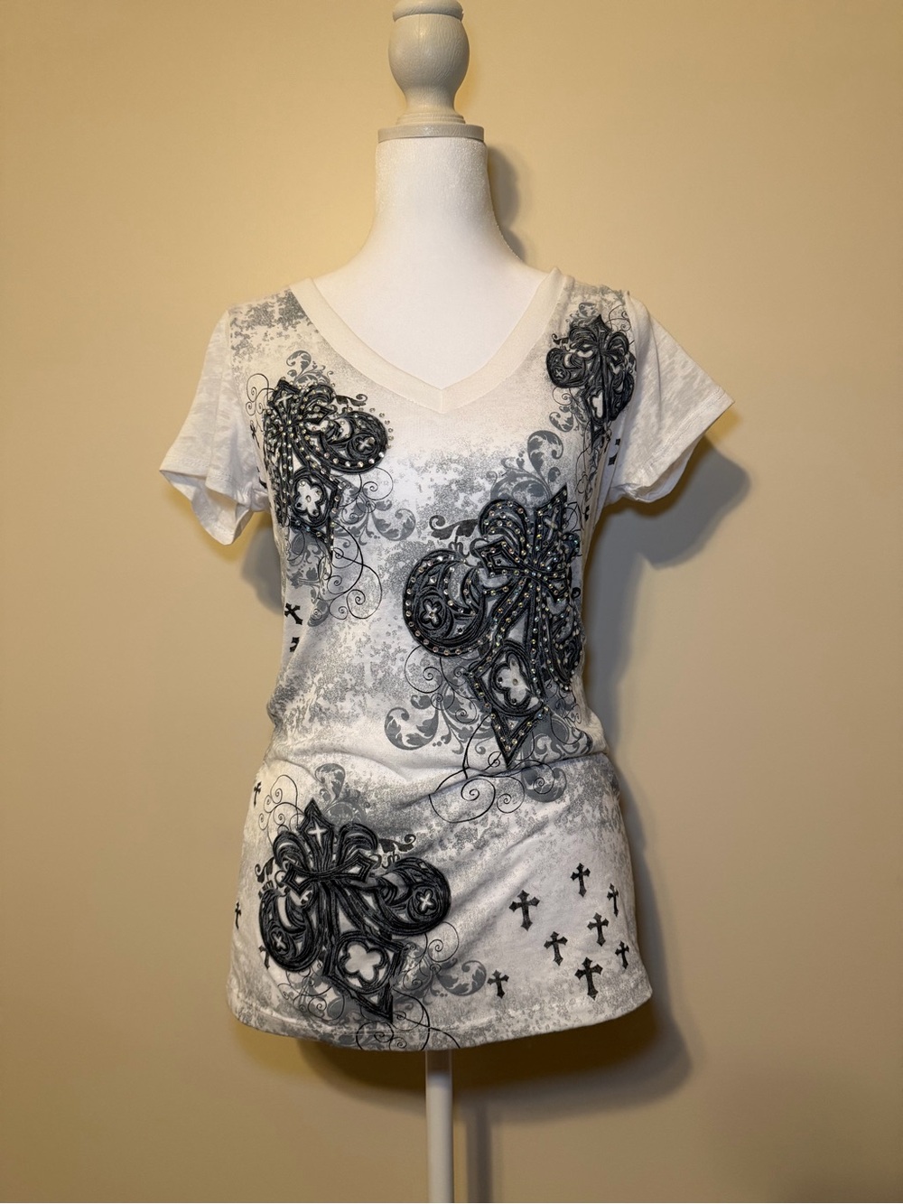 Y2K Grunge Emo Alt Punk Fitted Graphic Top 2000s Slim Fit Tee Womens Shirt Large